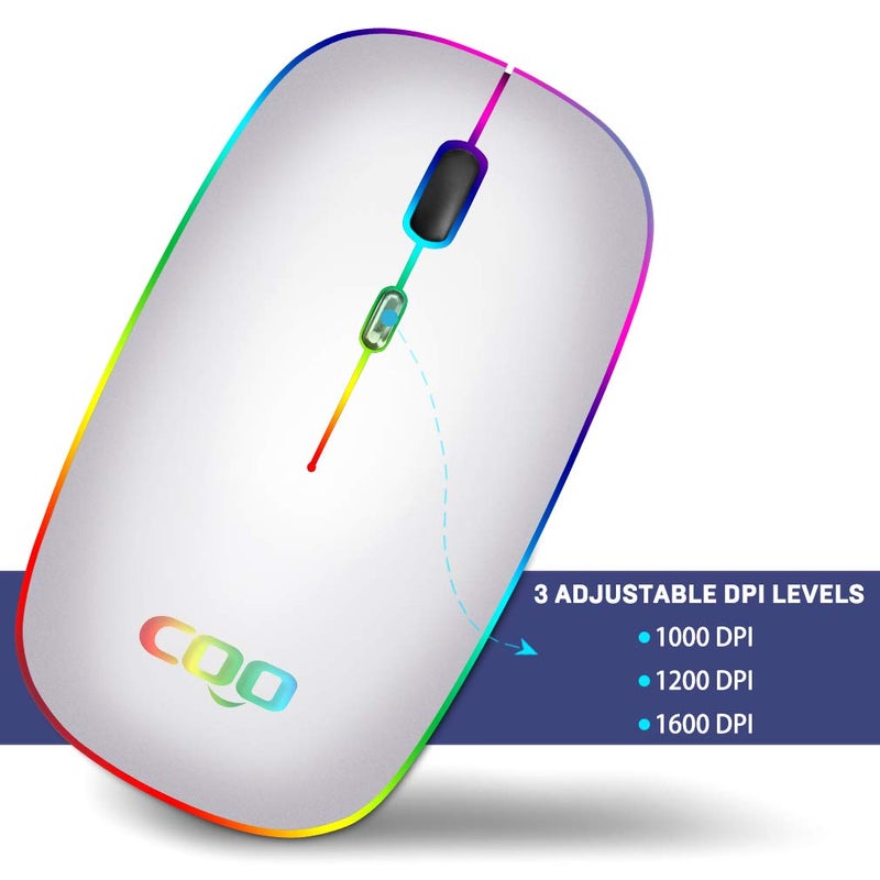 COO Wireless LED Dual Mode (Bluetooth 5.1 and 2.4G) Rechargeable Led Mouse with 3 Adjustable DPI for iPad OS 13, MacBook, Laptop, Mac OS 10.10 - Image 3